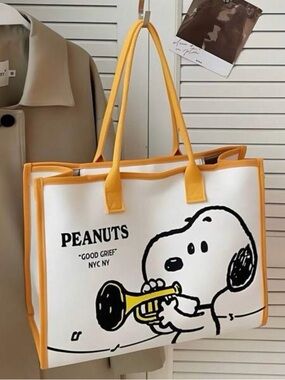 Peanuts Canvas Tote with Yellow Trim and Handles